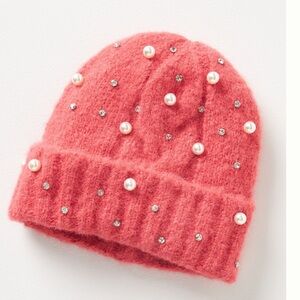 Beautiful Anthropologie NWT pearl/rhinestone top-rated beanie; classy & fun